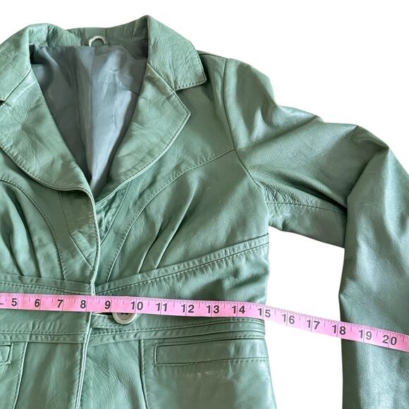 Italian Green Leather Blazer Jacket Women’s EU 44 US 6 - 8) Coat Lined - Picture 8 of 10